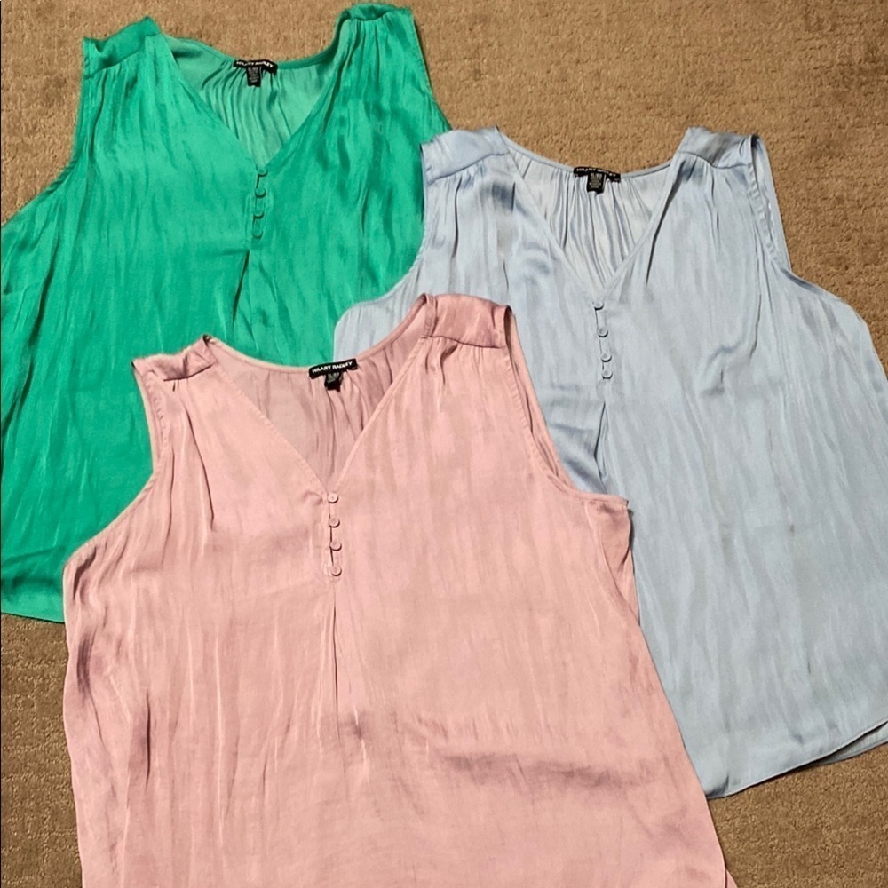 Hilary Radley XL Sleeveless Pleated Buttoned Tops Bundle Summer Fall Elegant